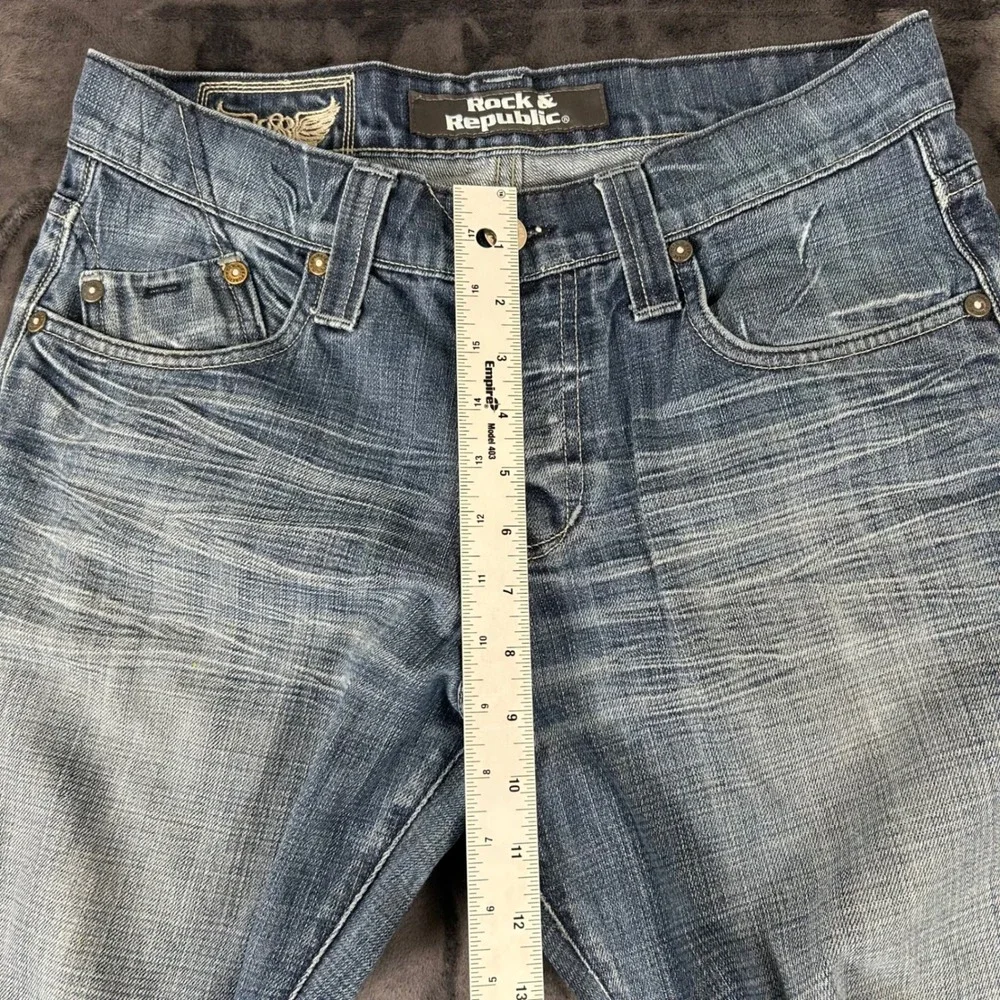 Rock & Republic Bootcut Jeans Mens 33 Blue Floyd VLO-06HL Distressed Hem